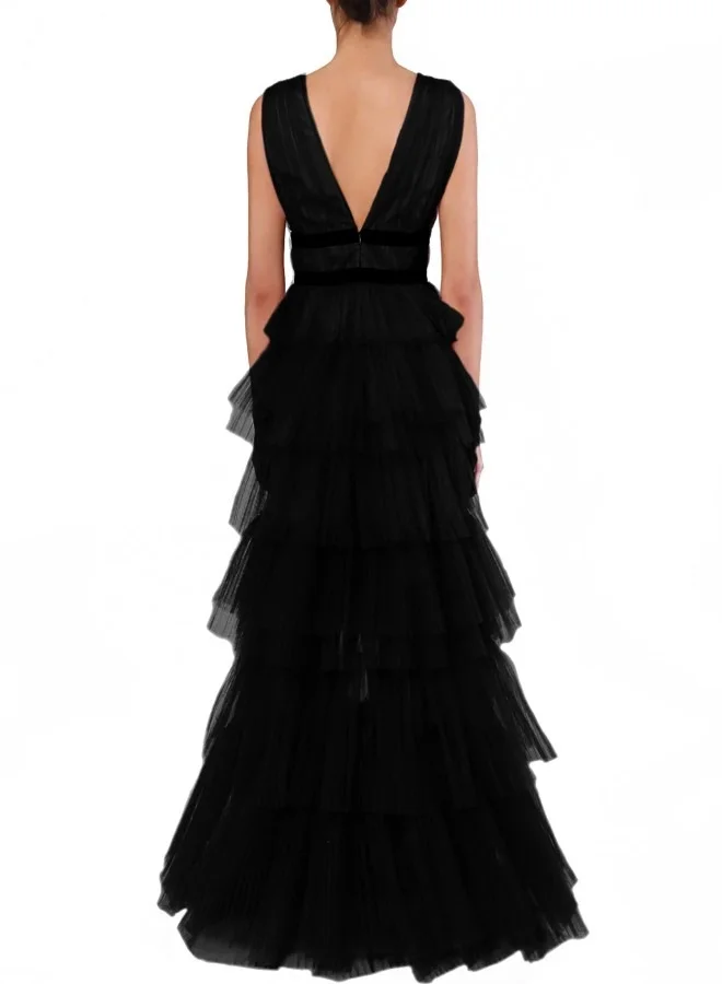 ترو ديكادينس Eliza Plunge Front Tulle Layered Maxi Dress